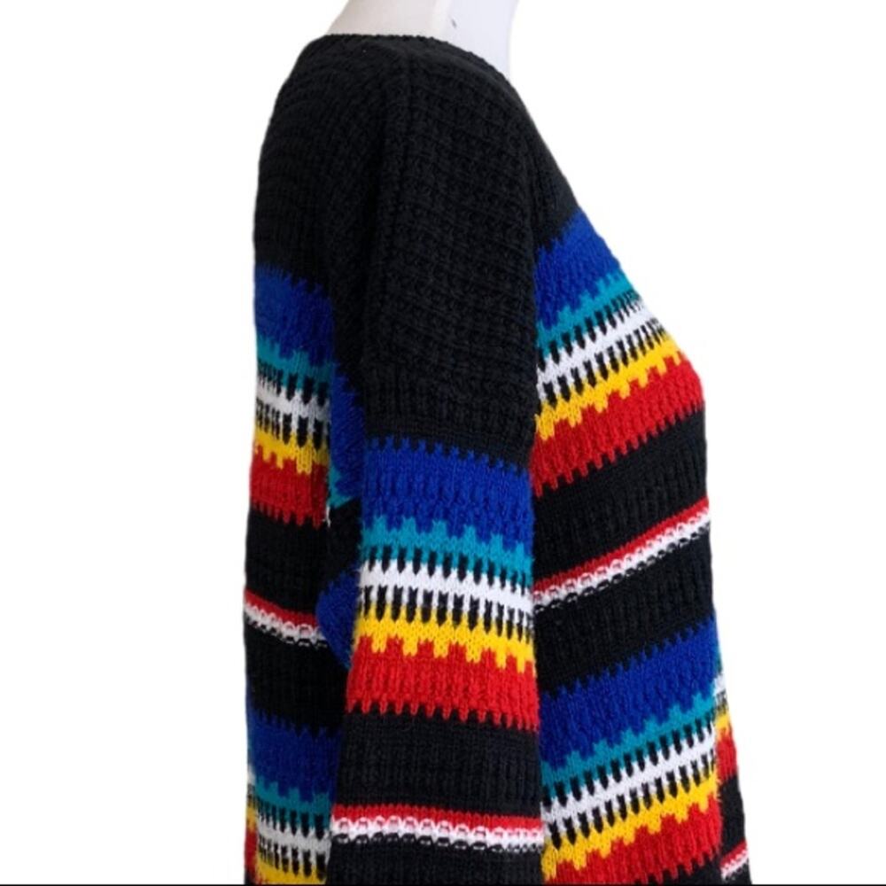 Vintage Cuddle Knit Women's Retro 80's Black Stripe Tunic Sknit Sweater Large - Picture 7 of 12